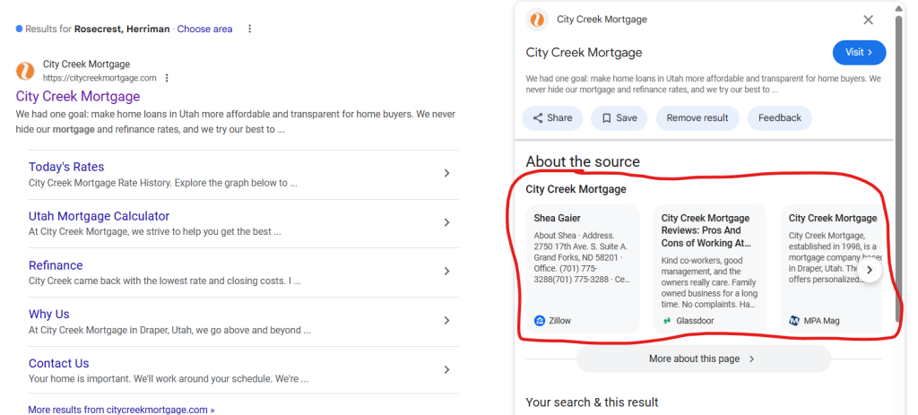 about search results