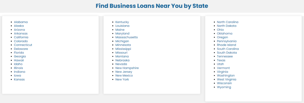 list of states in a business page