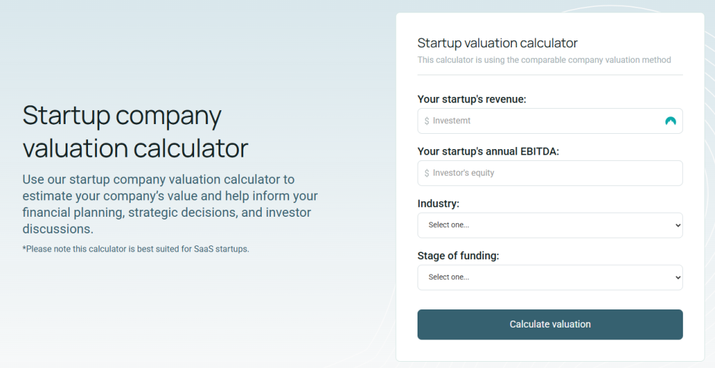 startup company valuation calculator