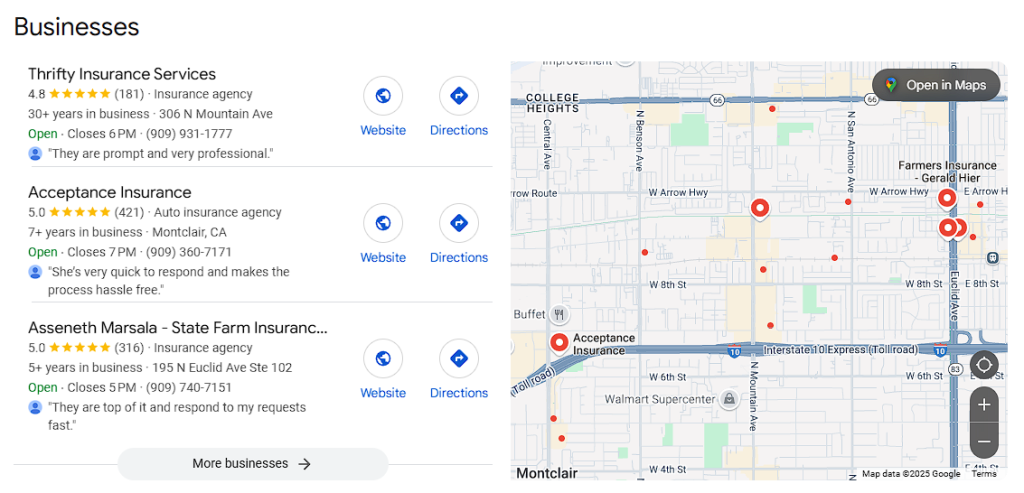local search results for businesses