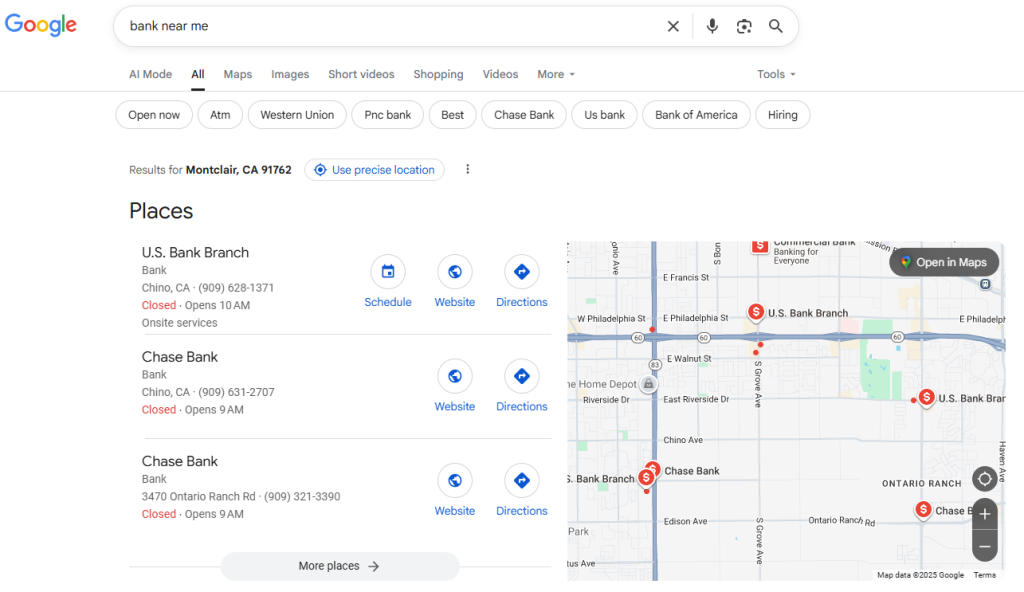 bank near me search result